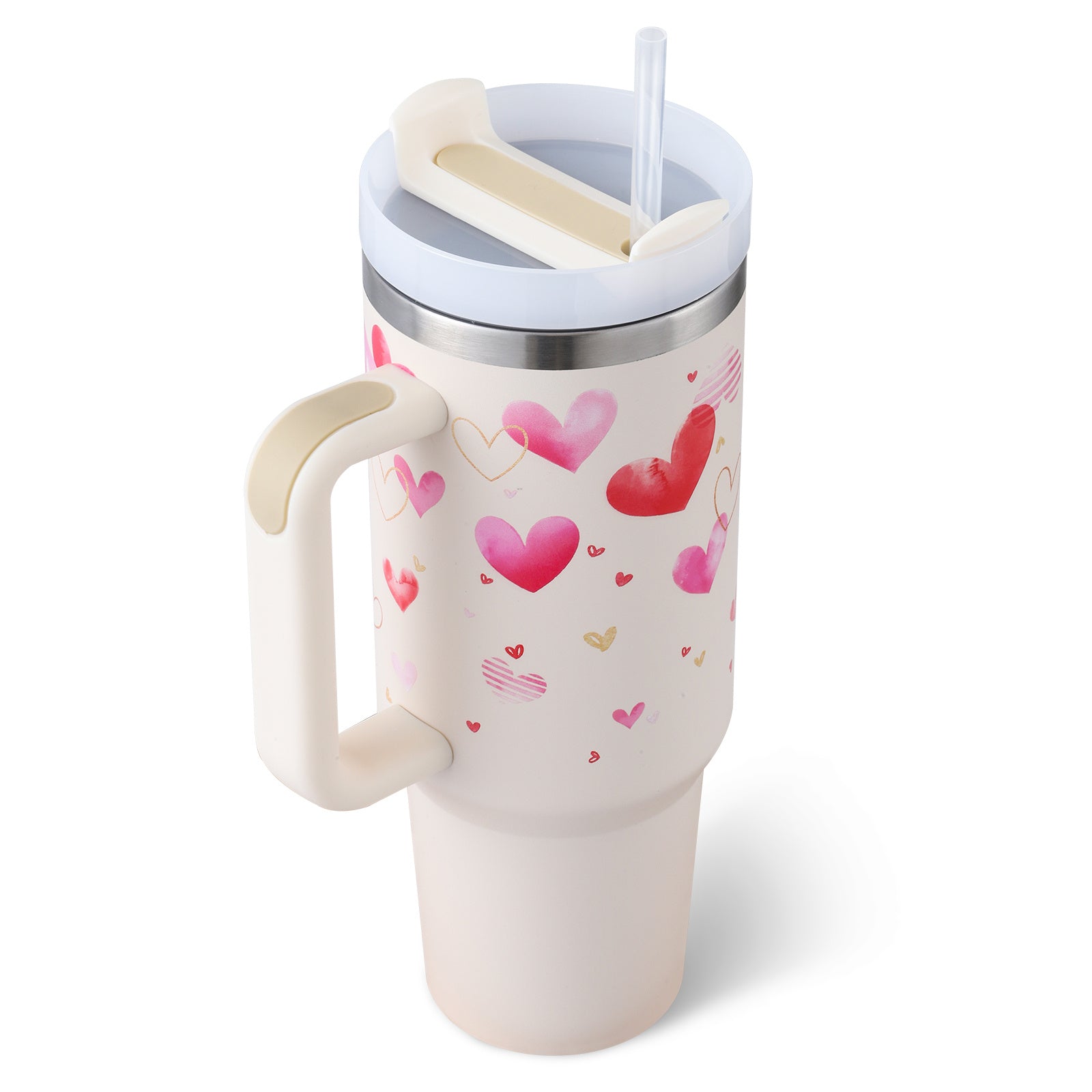 40 Oz Stainless Steel Travel Mug with Handle and Straw - Lux Shopping