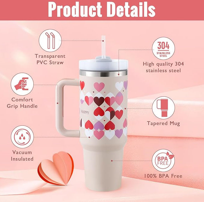 40 Oz Stainless Steel Travel Mug with Handle and Straw - Lux Shopping