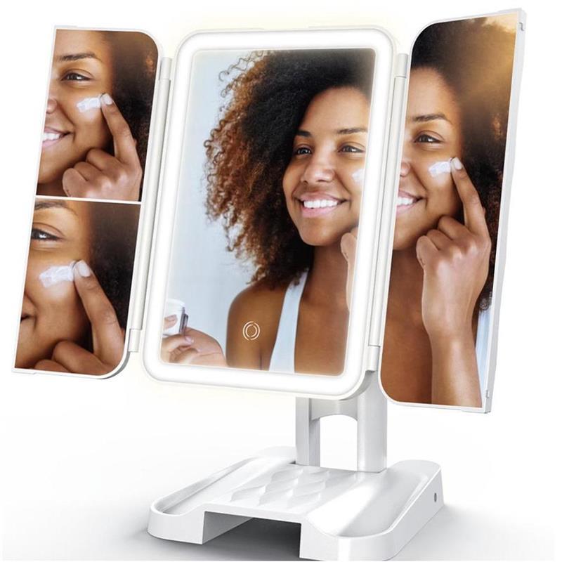 LED Light 3-Fold Makeup Mirror with Touch Dimmer - Lux Shopping