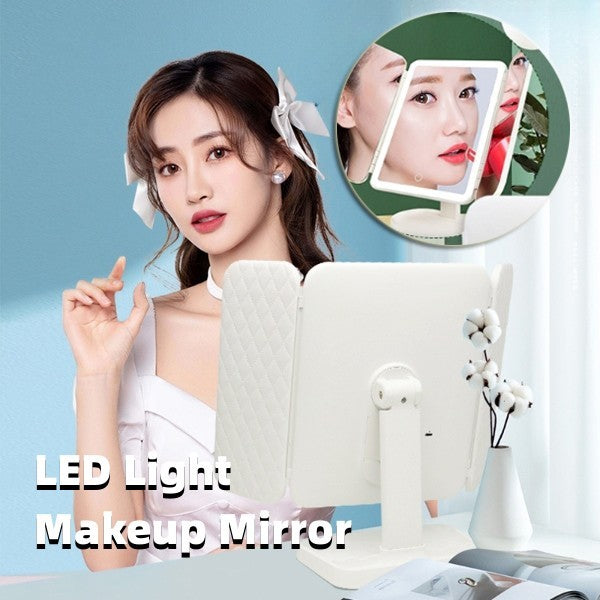 LED Light 3-Fold Makeup Mirror with Touch Dimmer - Lux Shopping